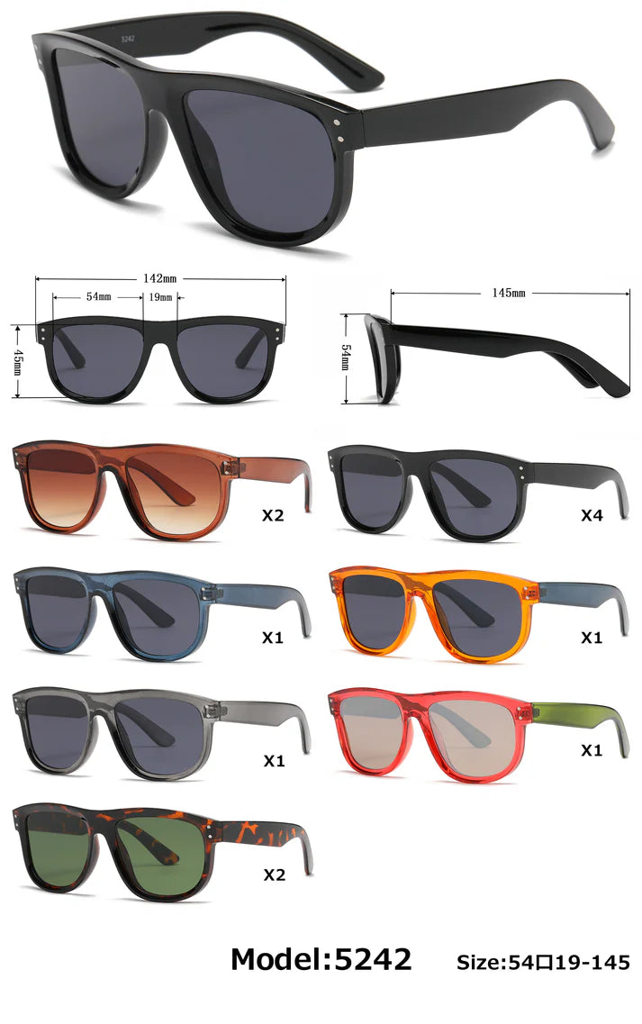 5242 Gafas de sol de moda de plástico con lentes planos