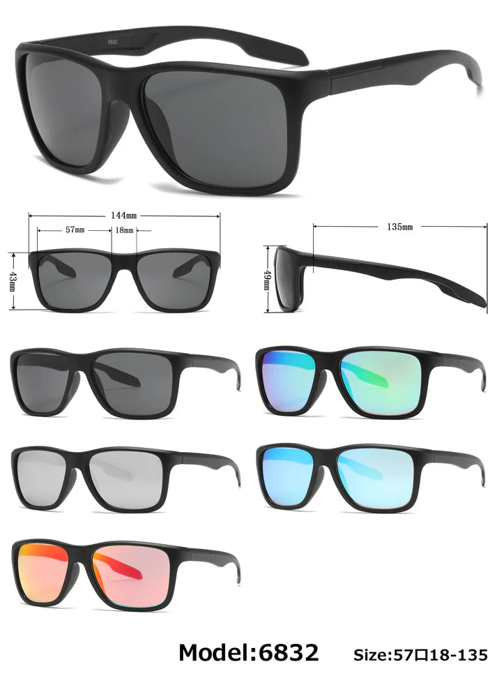 6832 - Gafas de sol deportivas de plástico con lentes de espejo de color
