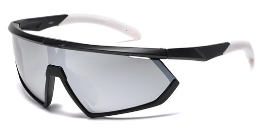 6848 Gafas de sol tipo escudo de plástico con lente de una sola pieza y lentes espejados de color