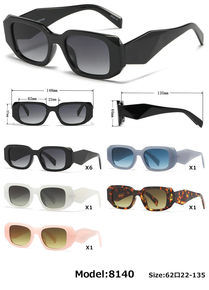 8140 Gafas de sol de moda rectangulares de plástico